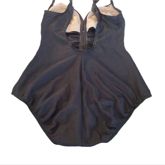 Vintage Black Gold Buttons Cut Outs One Piece Swimsuit Size 14 *fits like Med - Picture 15 of 15